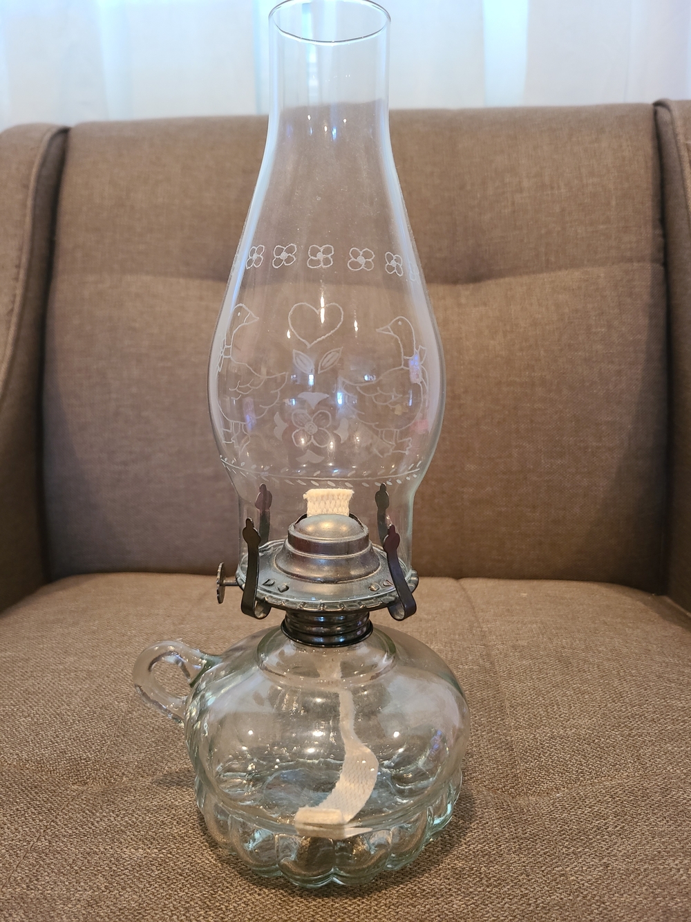 Vintage Glass Oil Lamp with goose hurricane - Cottage Core - Grandma core